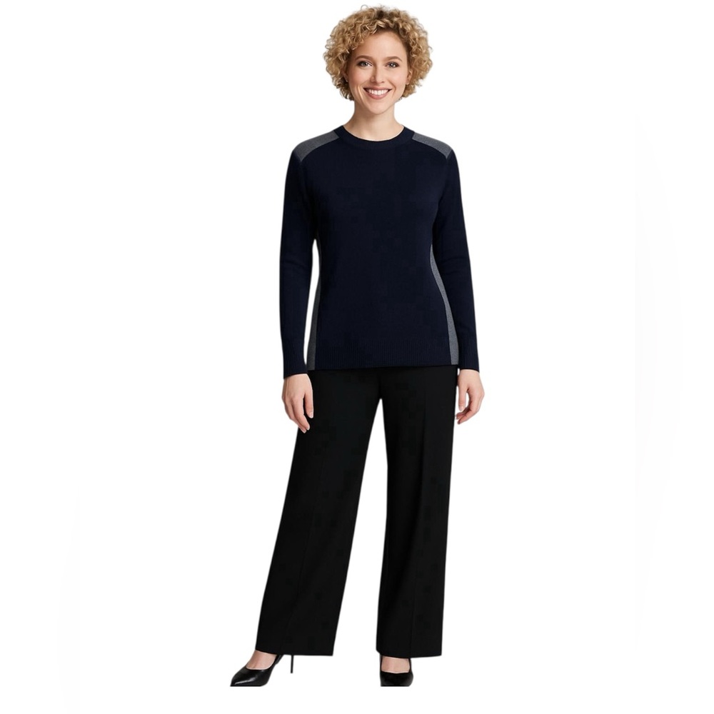 Vince Women’s Side Zip Grey Blue Color Block Crew Neck Cashmere Wool  Sweater M